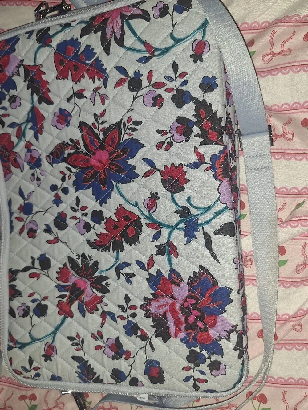 NWOT Floral Quilted Crossbody Bag - White with Pink & Blue Floral Print